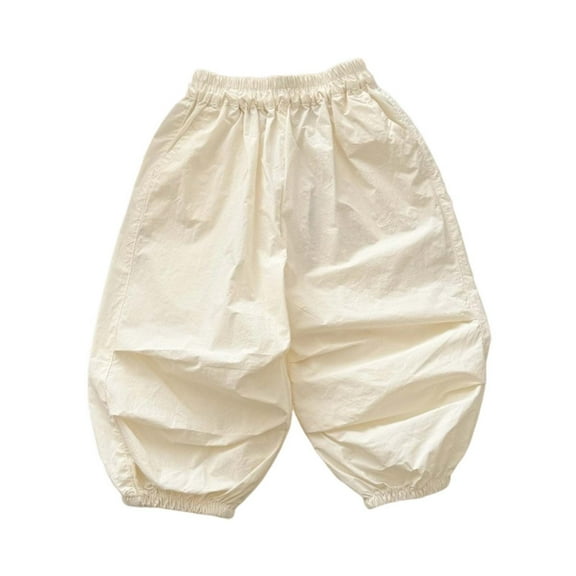 LIIPEE Girls Boys Harem Pants Summer Breathable Casual Solid Color Elastic Waist Wide Leg Ankle-Tied Pants With Pockets Toddler Leisure Beach Pants,Beige,2-3 Years