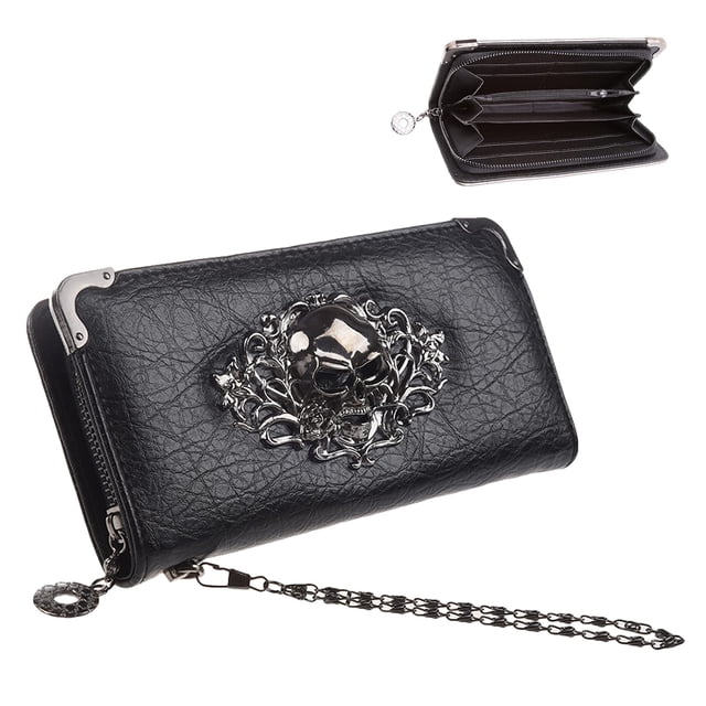 Monederos largos de calavera para mujer, monedero gótico para mujer, cartera de mano de cuero PU, bolso de mano con calavera, regalos para mujer oso de fresa Electrónica