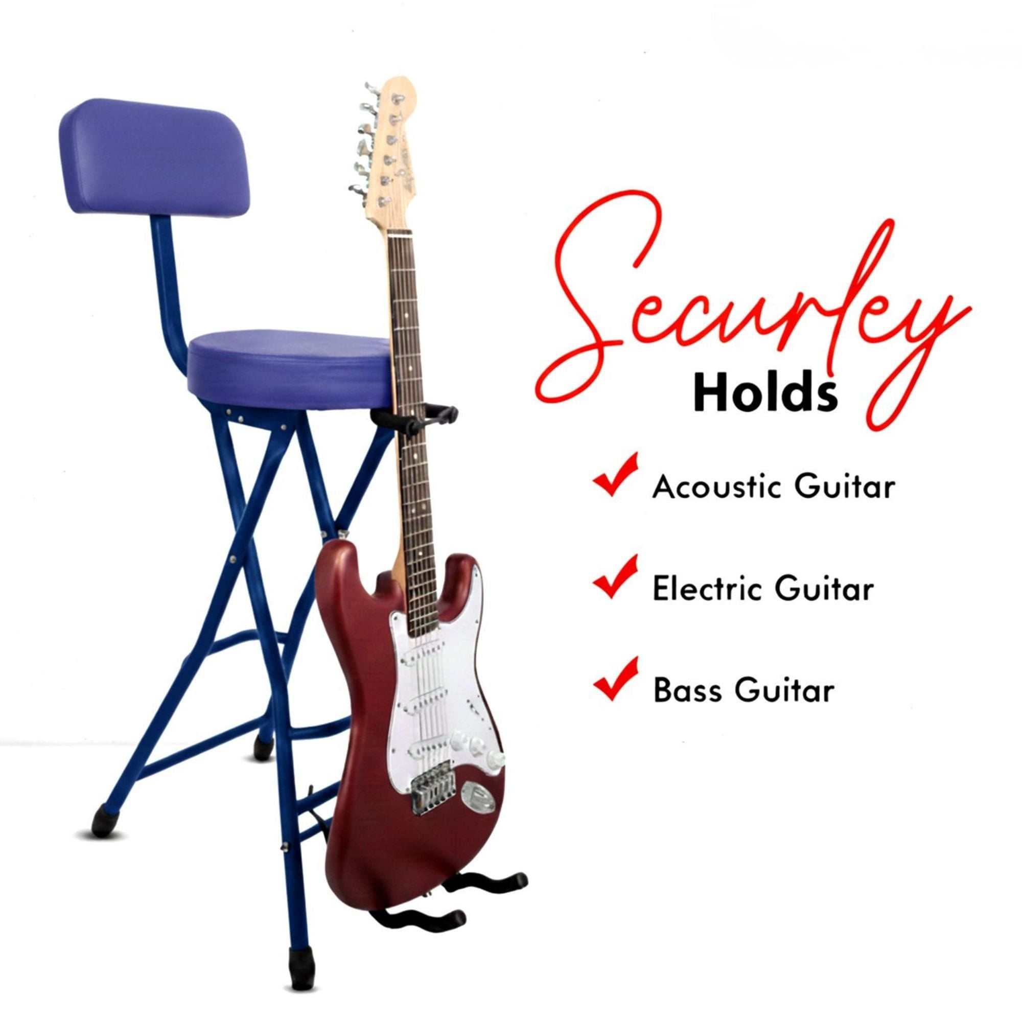 Padded Guitar Stool with Backrest, Built-in Stand & Footrest - Blue