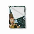thumbnail image 2 of Colorful Soft Flannel Fleece Throw Blanket, Kid Running in the Middle of Woods with a Map Adventure, Cozy Plush for Indoor and Outdoor Use, 50" x 60", Forest Green Dark Teal, by Ambesonne, 2 of 6