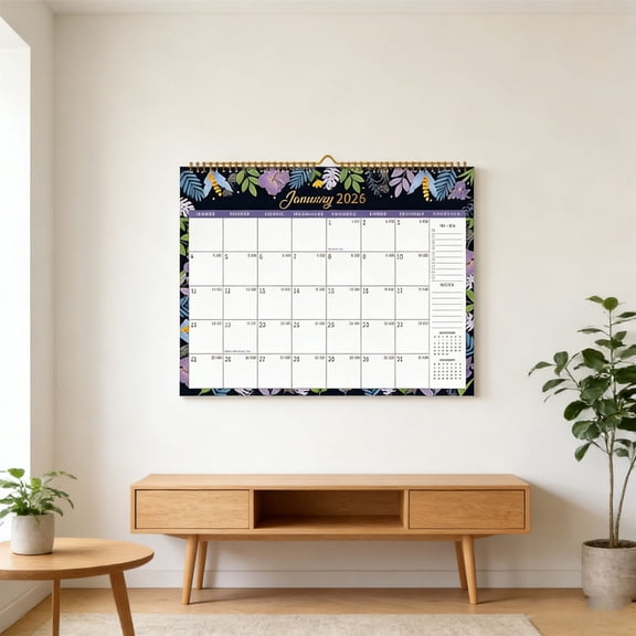 2026 English Wall Calendar Jan-Dec Large Monthly Planner, 120gsm Thick Paper Sturdy Binding, Elegant Floral Design Organizer for Home Office Family Schedule Planning Gift