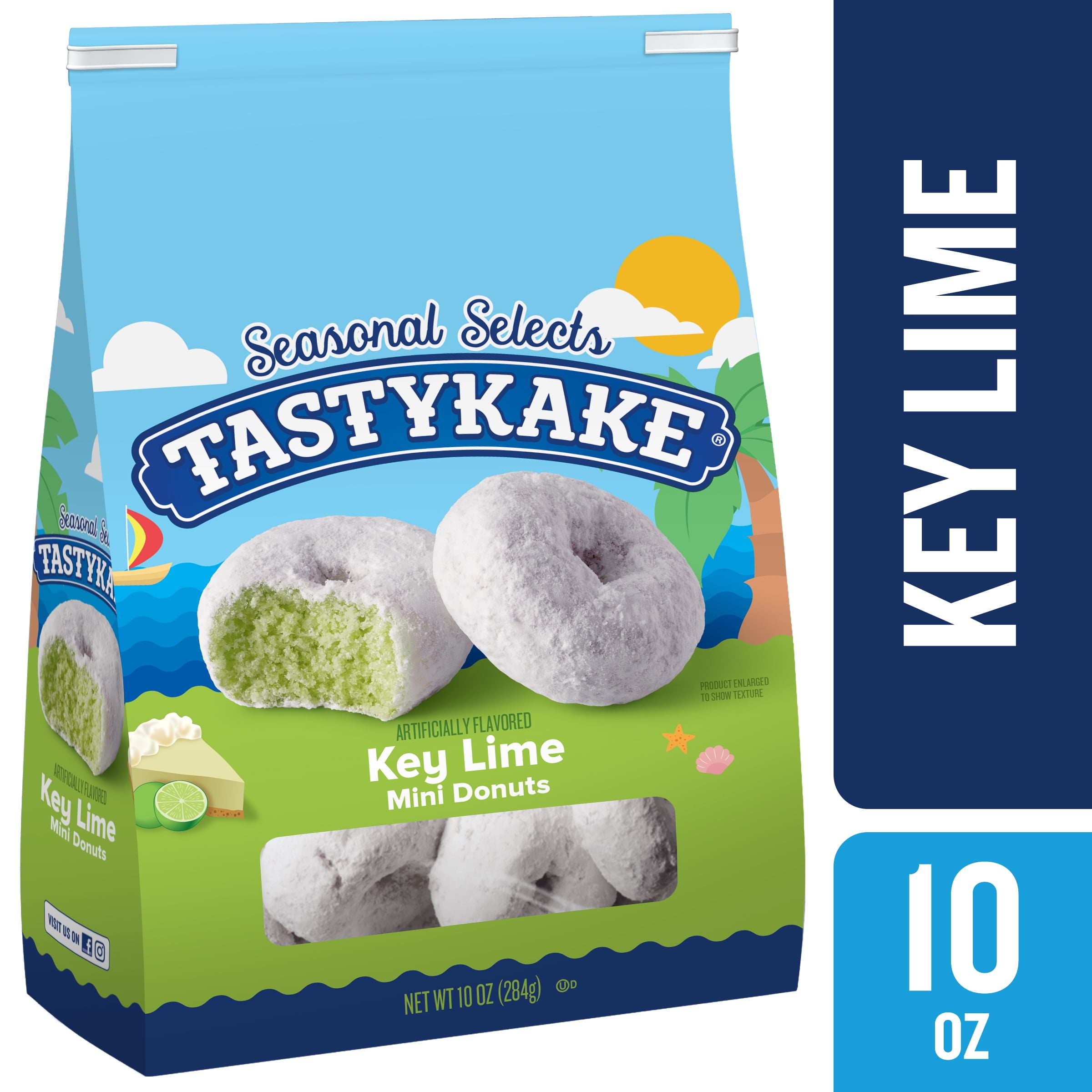 Tastykake Key Lime Mini Donuts, Key Lime Flavored Powdered Donuts, 10 oz, 1 Count, Shelf-Stable