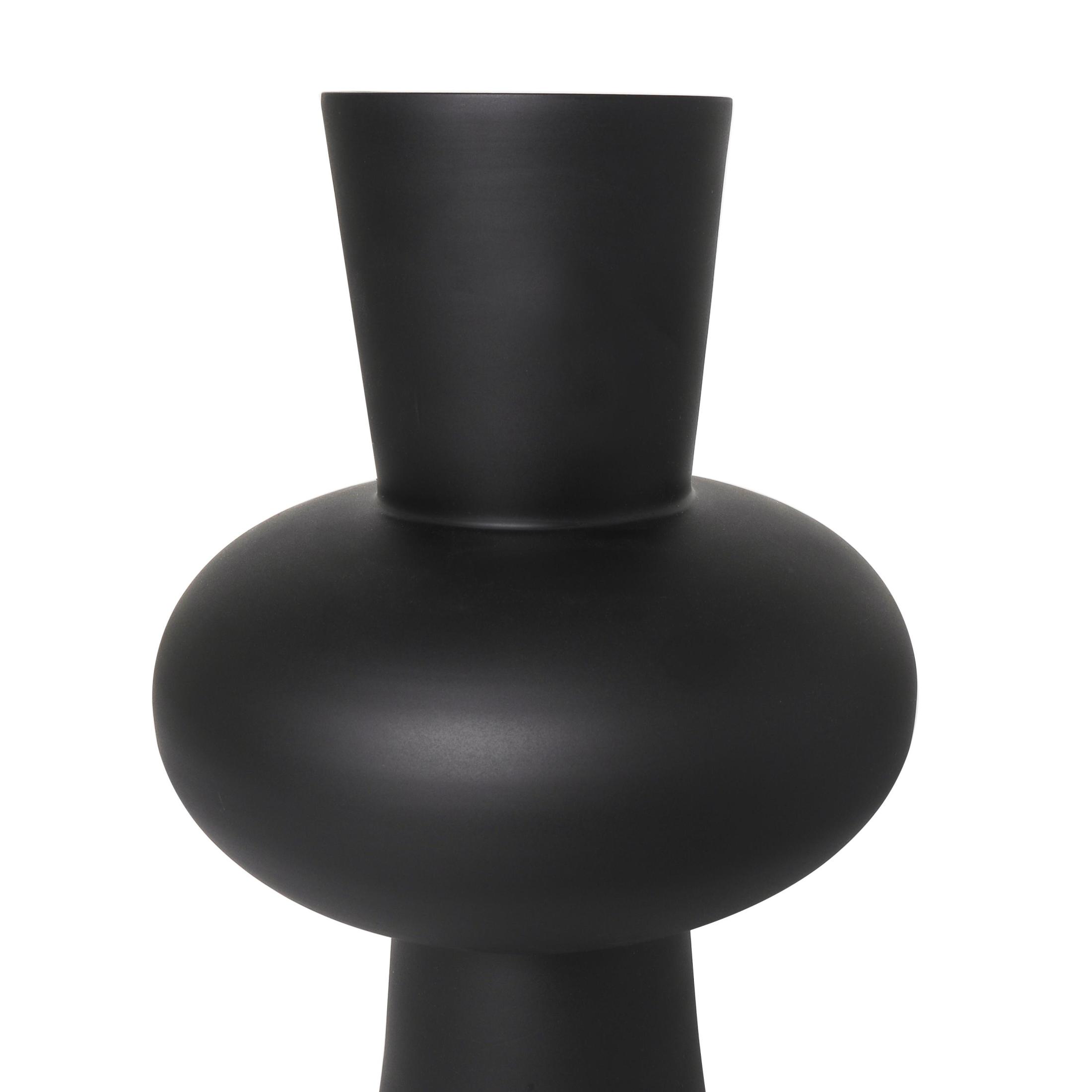 DecMode 12", 10"H Trumpet Black Glass Vase with Wide Rounded Center, Set of 2