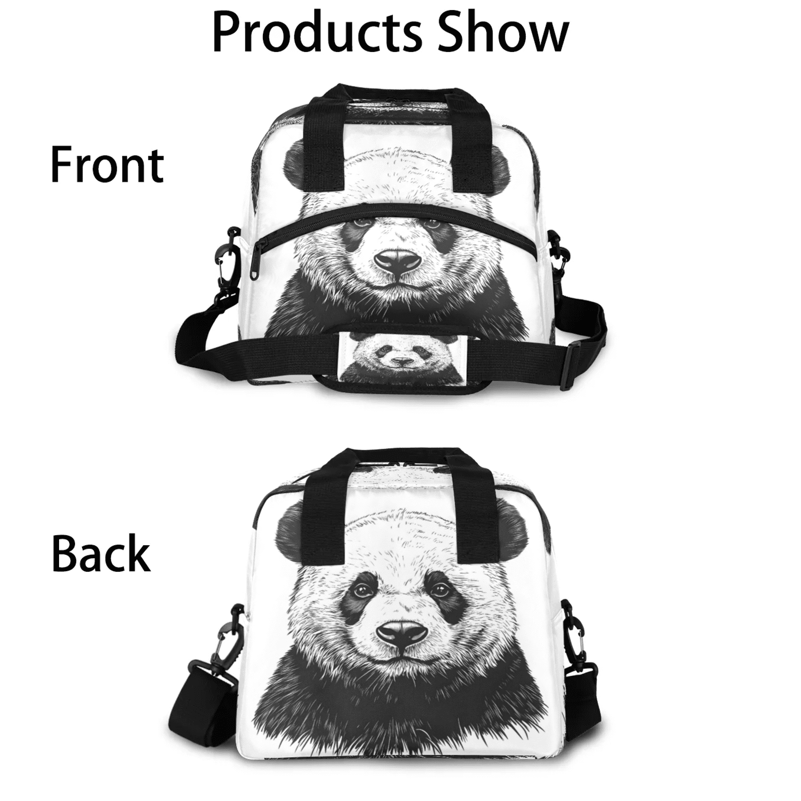Herdesigns Panda Lunch Bag for Women Men Adult, Animal Theme Large Insulated Reusable Lunch Box Leakproof Portable Cooler Tote Bags for Work Picnic Beach