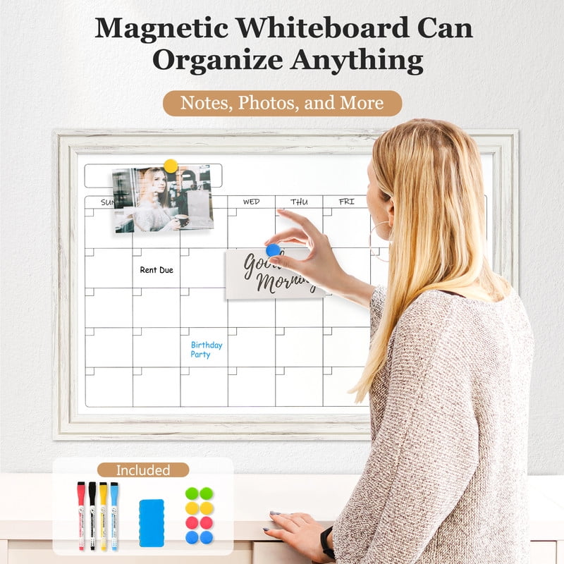 DOLLAR BOSS Dry Erase Whiteboard Calendar Magnetic White Board, 18"x24" Magnetic Whiteboard for Wall Schedule Planner Board Wall-Mounted Calendar for Home Office Classroom with Markers & Magnets