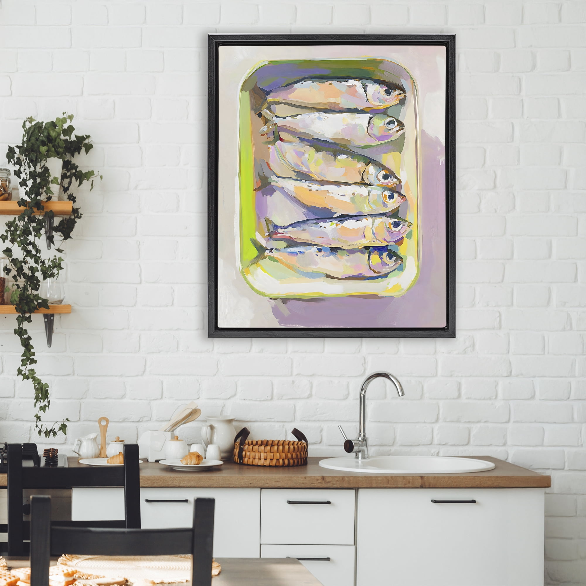 Stupell Industries Vibrant Hued Sardines Black Framed Floater Canvas Wall Art, design by The Prints Vibe