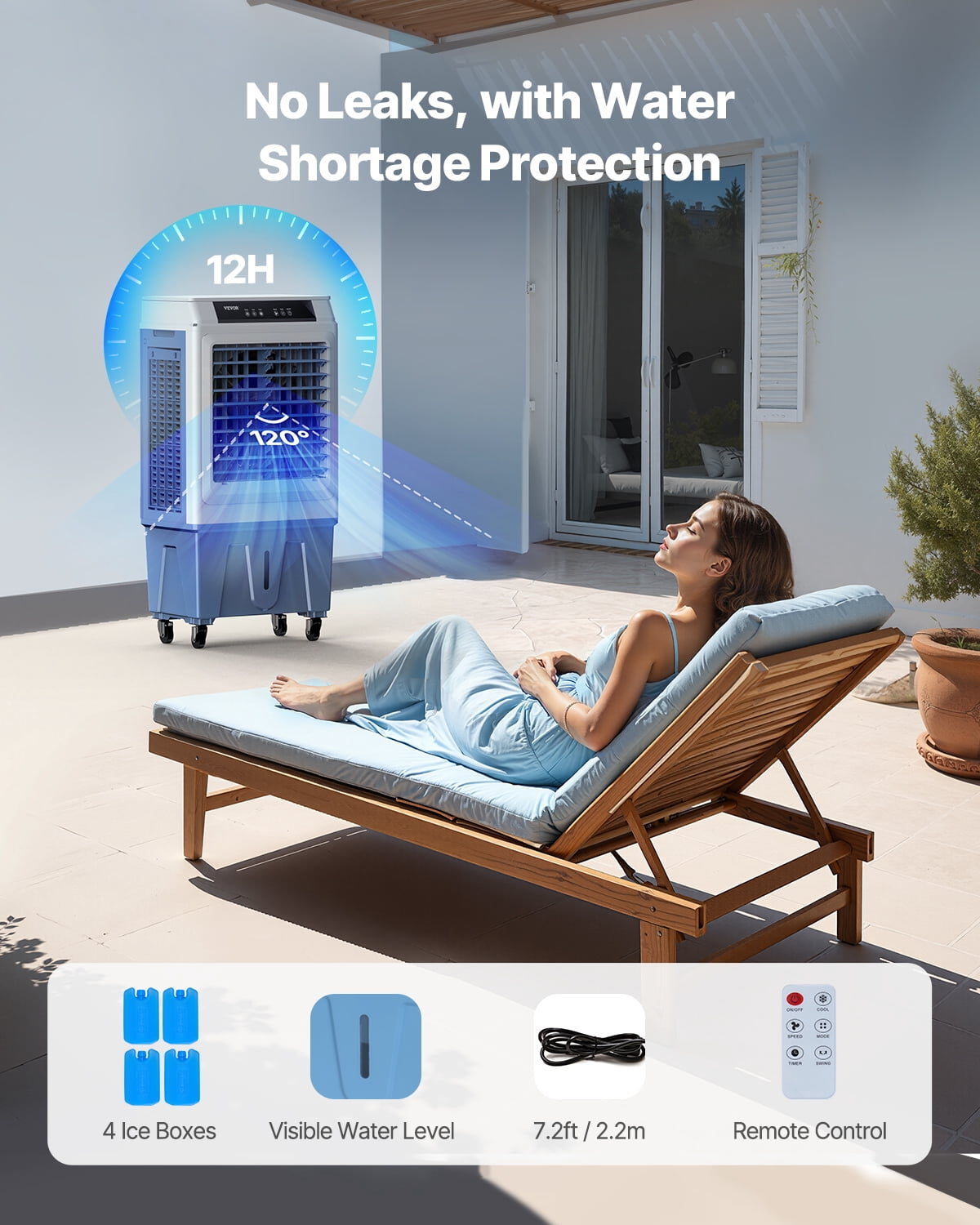VEVOR Evaporative Air Cooler, 3100 CFM with 9 Gallon Water Tank Swamp Cooler, Portable Cooling Fan with Remote Control,12H Timer,4 Ice Boxes,3 Speeds
