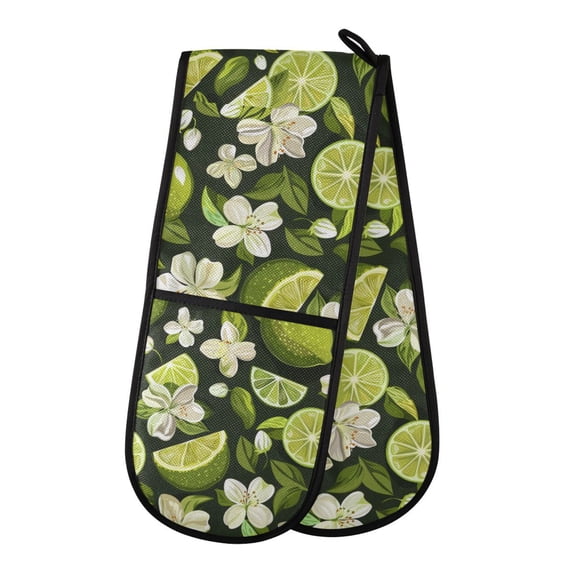 Dailycode Double Sided Oven Mitt with Loop Heat Resistant Kitchen Long Potholders 7" x 35" Limes and Jasmine Flowers