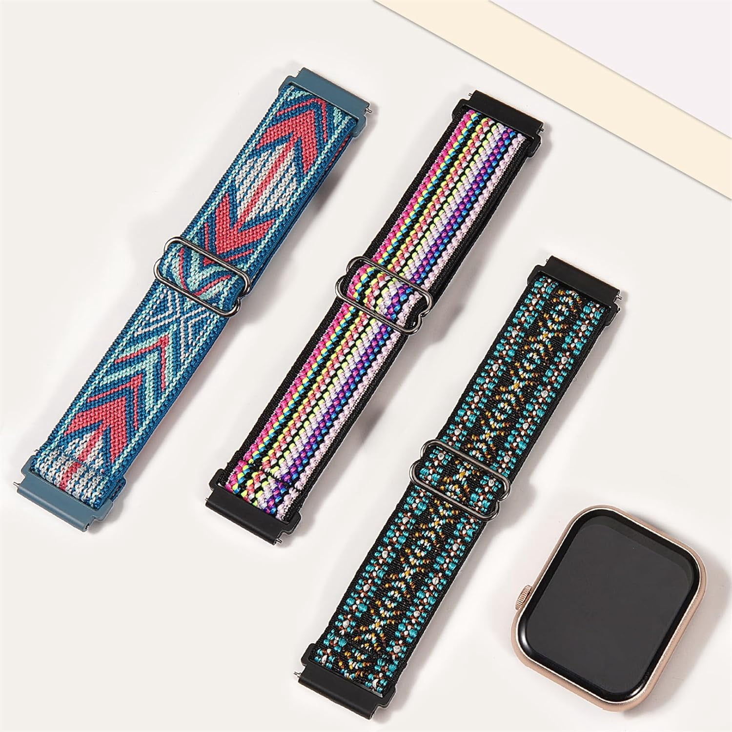 CRKMGS-3 Pack Stretchy Nylon Watch Bands Compatible with Tozo S5/S3/S6 Smartwatch,Sport Loop Elastic Fabric Breathable Adjustable Quick Release Strap for CMF Watch 3 Pro/Pro/Pro 2 Women Men