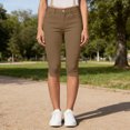 thumbnail image 4 of Cutuoiiu Women Fashion Button Closure Solid Color Mid Rise Slim Fit Capri Pants with Side Vent and Pockets Casual Stretch Trousers Gifts, 4 of 9