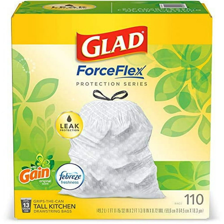 Glad ForceFlex Tall Kitchen Drawstring Trash Bags 13 gal Capacity 24 Width  x 27 Length 1 mil 25 Micron Thickness Drawstring Closure White Plastic  45Box Kitchen School Office Restaurant Breakroom Waste Disposal - Office  Depot