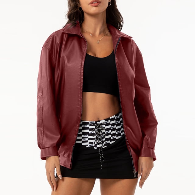 Chaquetas y abrigos de piel sintética de manga larga sin capucha para mujer, de moda, de color liso, con cuello vuelto, cremallera, capucha y sin bolsillo, chaqueta de piel para mujer, parte superior
