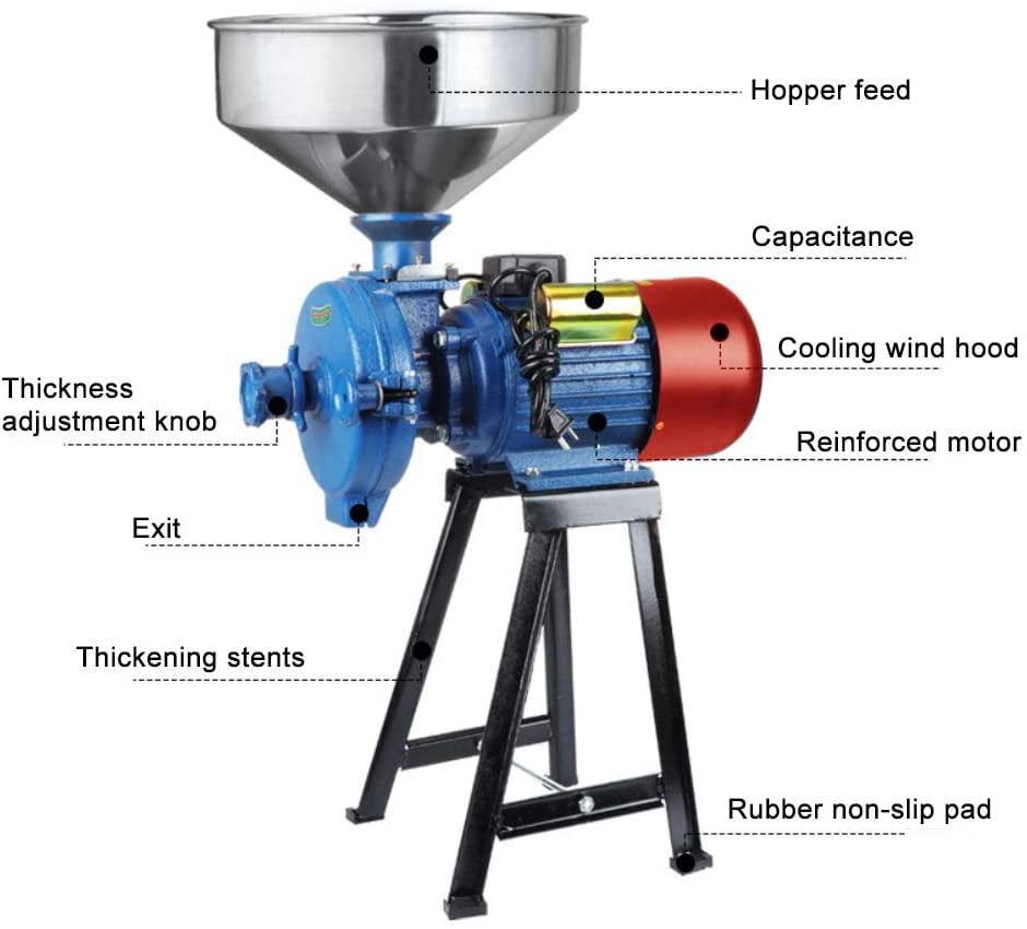 Docred Electric Grain Mill Grinder Corn Grinder, 110V 3000W Commercial Corn Mill Grinder Machine Feed Mill Wheat Grinder, Flour Mill Cereals Grinder with Funnel (Dry Grinder)