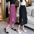 thumbnail image 2 of Falda ajustada de cintura alta y adelgazante de longitud media en forma de A para mujer, diseño con abertura lateral, moda versátil, verano 2024, 2 of 5