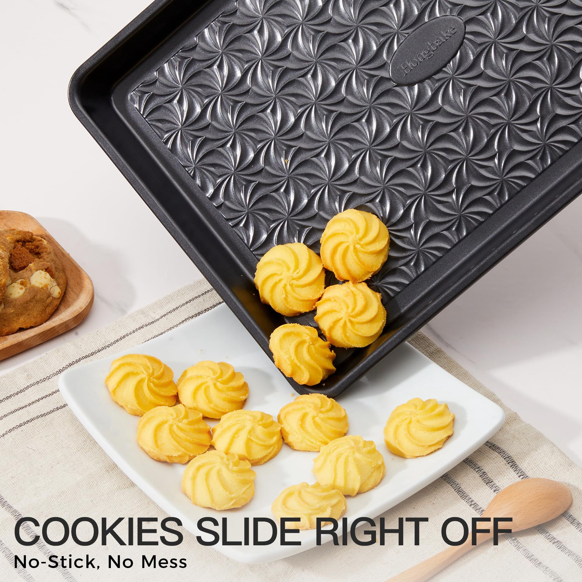 HONGBAKE Nonstick Baking Sheet Pan Set of 3, Cookie Sheets for Baking, Half Sheet, Quarter Sheet & Jelly Roll Pan Set, Heavy Duty Carbon Steel Bakeware, Dark Gray