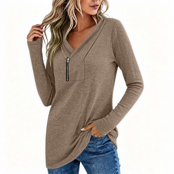 Bixock Womens Plus Size Tops Long Sleeve V Neck Tunic Blouse Pullover Shirts Loose Casual Fall Going Out Tops,Women Clothings