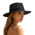 thumbnail image 3 of Sun Hats for Women Women Elegant Hollow Out Structured Boater Sun Hat Outdoor Casual Black One Size, 3 of 5
