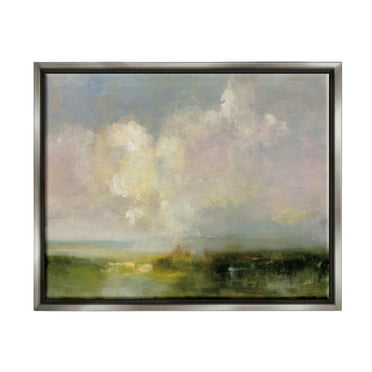 Stupell Industries Abstract Clouds Painting Landscape Painting Gray Floater Framed Canvas Art Print Wall Art, 31 x 25