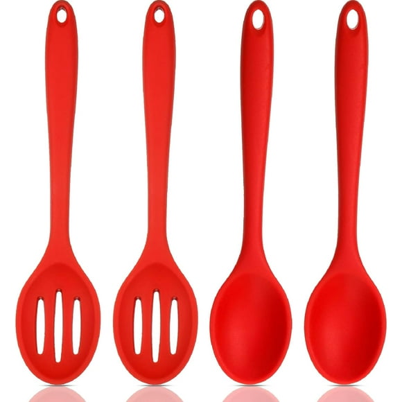 4 Pcs Silicone Cooking Spoons Set, Silicone Serving Spoon Silicone Nonstick Mixing Spoons Slotted Spoons Large Nonstick Heat Resistant Spoons for Kitchen Cooking Bake Stir
