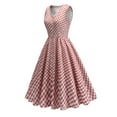 thumbnail image 2 of Jinhomg Vintage Swing Dress for Women Cute Plaid Print A-Line Pleated Dress Sleeveless Button V-Neck Midi Dresses 1950S Cocktail Party Prom Dress Red XL, 2 of 10
