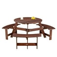 thumbnail image 3 of Glavbiku Outdoor 6 Person Picnic Table,Round Dining Table with 3 Built-in Benches,Umbrella Hole,Brown, 3 of 13