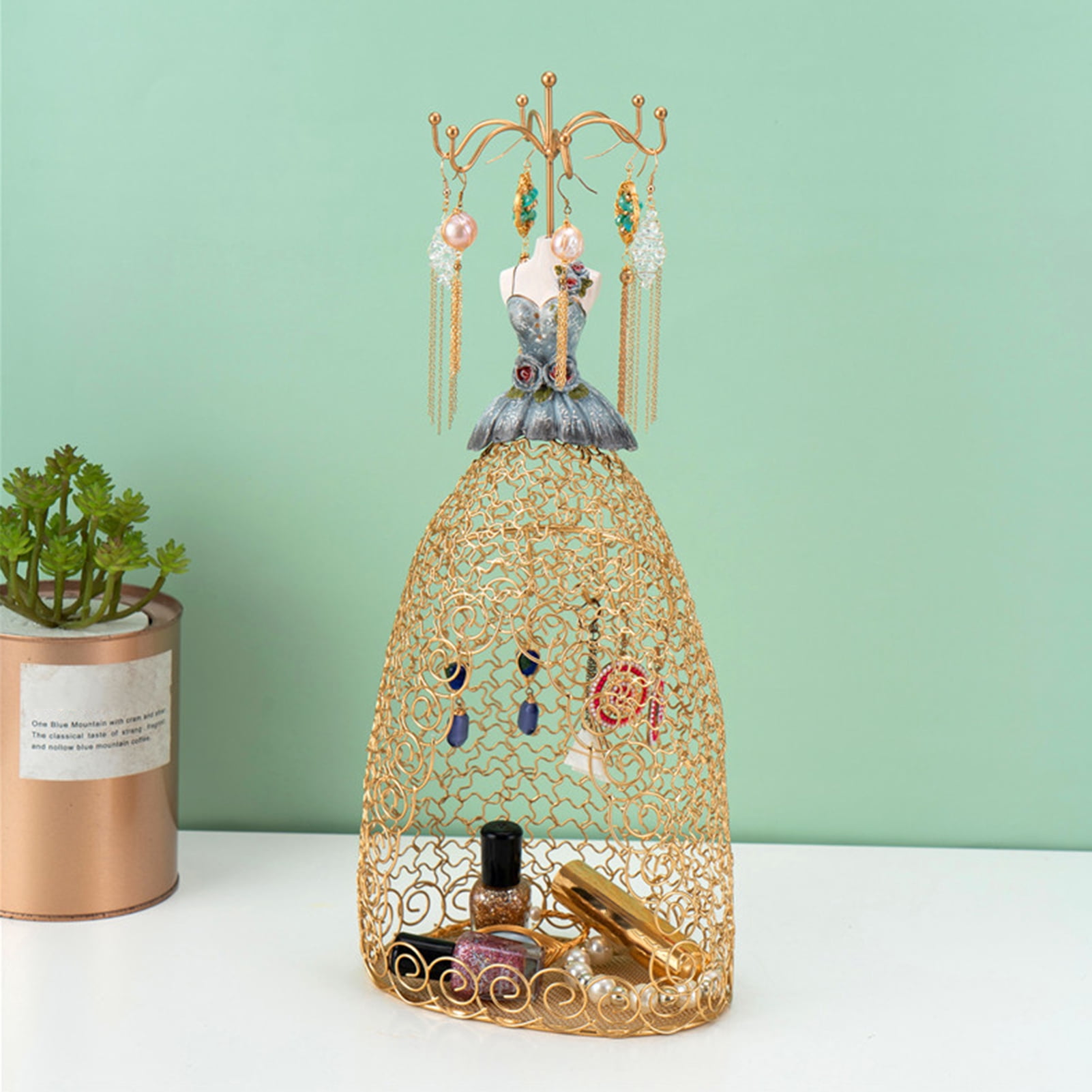 Jewelry Display Stand - Princess Dress & High-Heeled Shoe Holder With Iron Rack, For Necklaces, Earrings, Rings, Great For Home Storage Or Store Display (Multiple Styles Available)