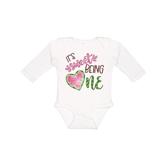 Inktastic It's Sweet Being One Watermelon First Birthday Boys or Girls Long Sleeve Baby Bodysuit