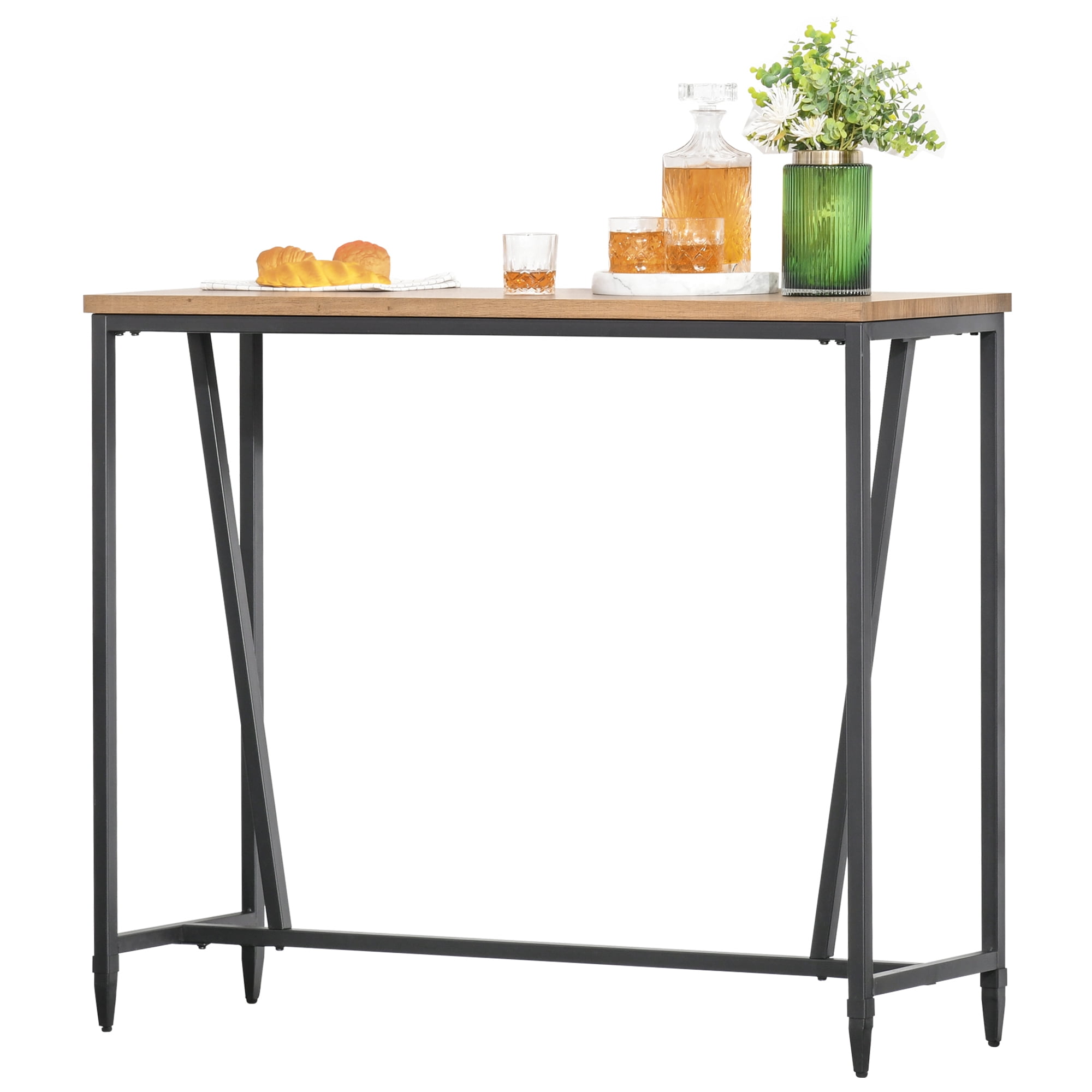 Rustic Industrial Bar Table with Metal Legs and Large Tabletop
