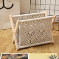 thumbnail image 2 of JilgTeok 2 Packs Trendy Boho Magazine Holder Foldable Cotton Rope Book Basket Storage for Books Vinyl Records White Boho Home Decor Gift, 2 of 8