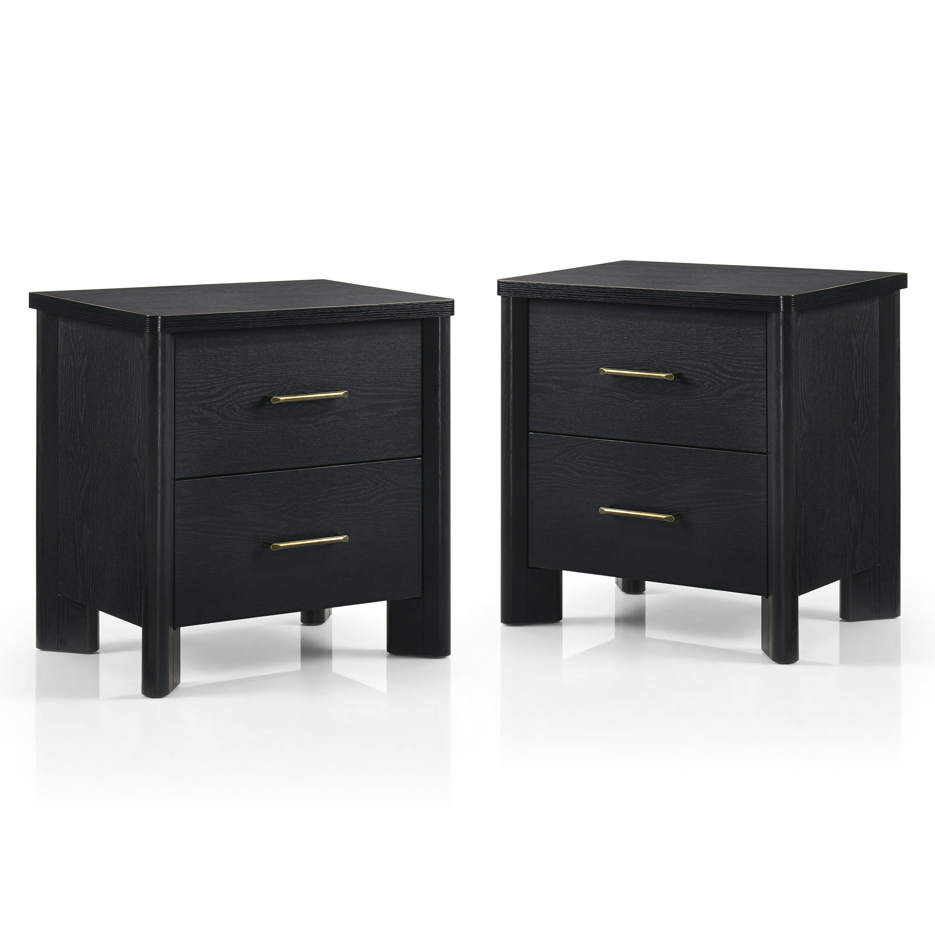 Furniture of America Gracie Modern Wood 2-Drawer Nightstands with USB Ports, Set of 2, Black