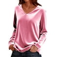thumbnail image 2 of Velvet Sweatshirt Women V Neck Long Sleeve Casual Pullover Soft Warm Shirts Velvet Tops Fall Outfits for Women Pink L, 2 of 7