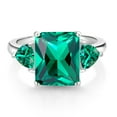 thumbnail image 2 of Gem Stone King 925 Sterling Silver Green Nano Emerald 3 Stone Ring for Women (6.42 Cttw, Emerald Cut 12X10MM, Trillion 5X5MM, Gemstone May Birthstone, Size 8), 2 of 3