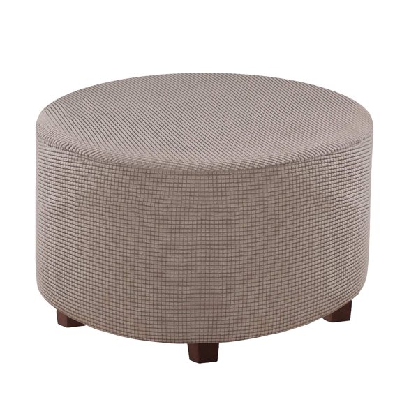 Round Ottoman Cover, Footstool Protector Covers Stretch Ottoman Slipcovers Plaid Storage Ottoman Slipcover Removable Washable for Dogs -Teal-Medium