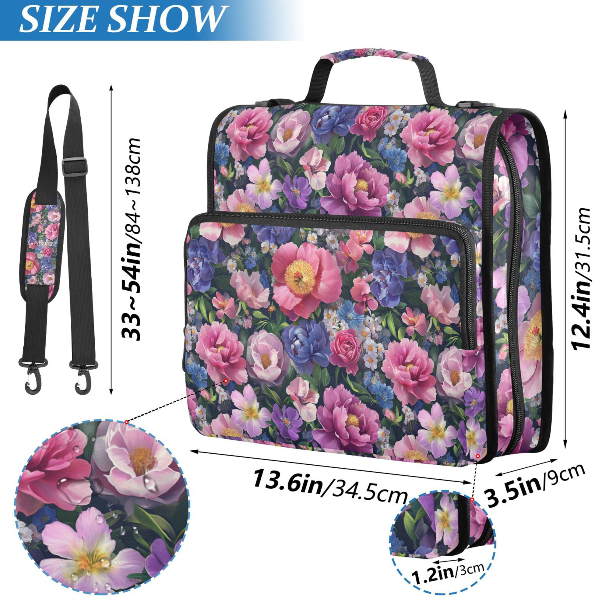 FORMRS Zipper Binder with Shoulder Strap 2-inch Ring 500 Sheet Capacity File Bag, Soft Pinks Flowers