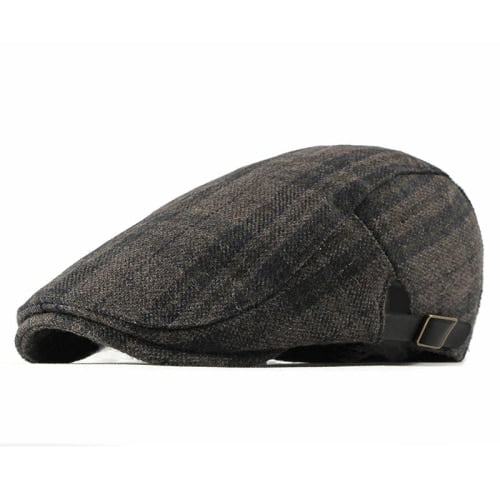 SikaFu New Autumn Winter Wool Beret Men Women Retro Vintage Plaid Ivy Newsboy Flat Cap Adjustable Duckbill Beret Cap Men Cap Hat