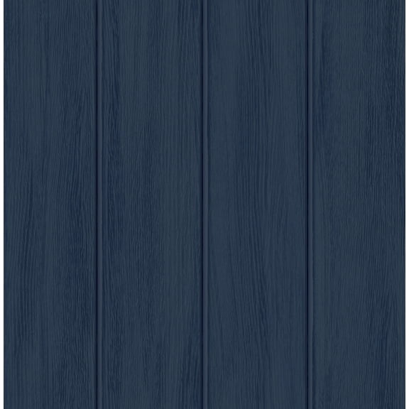 Seabrook Designs Naval Blue Faux Wood Panel Prepasted Wallpaper