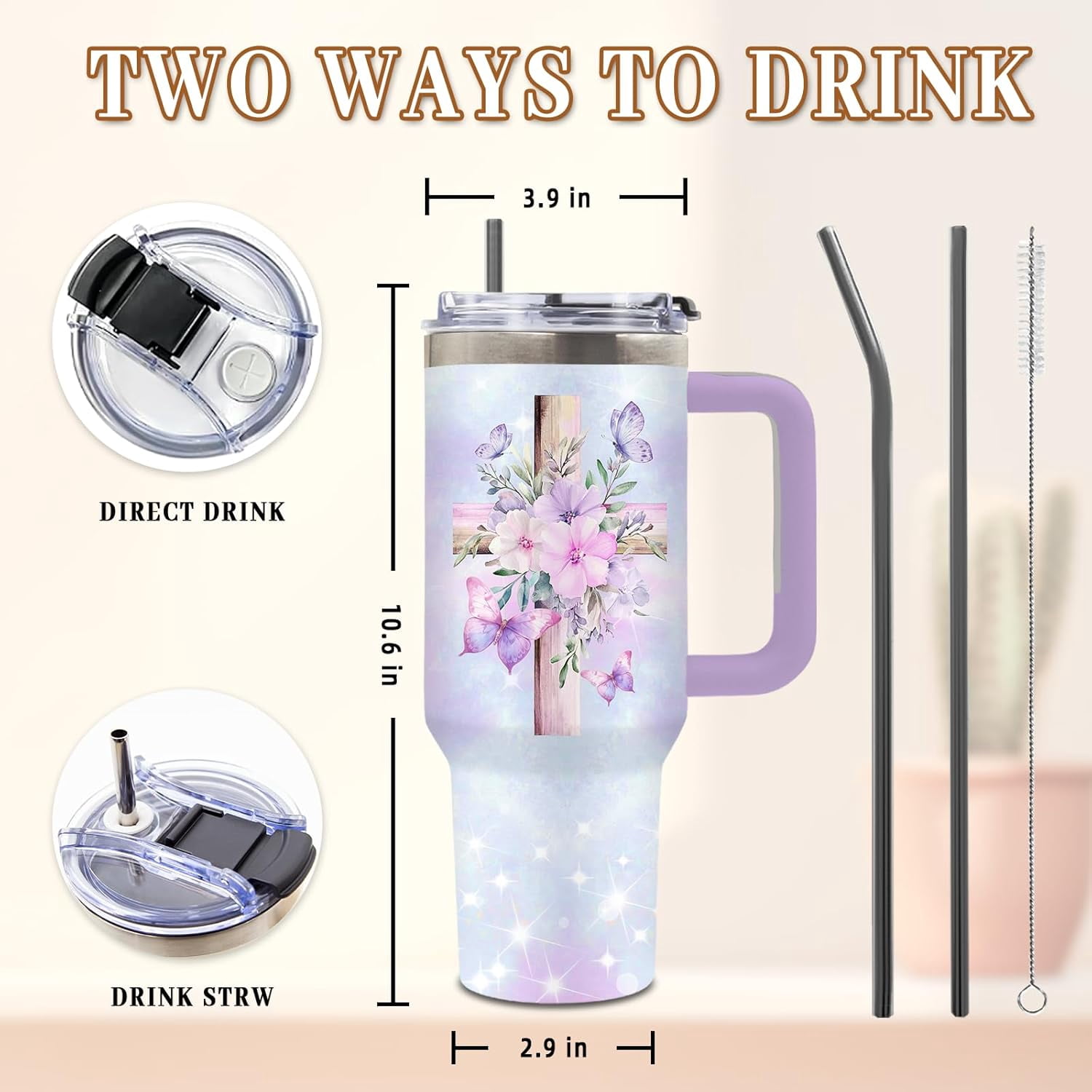 Christian Gifts for Women, Christian Tumbler for Mom, Religious Birthday Gifts for Sister, Encouragement Inspirational Gift for Women, 40 Oz Tumbler with Handle