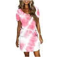 thumbnail image 2 of Roncen Women's Printed Short Sleeve V-Neck Dress - Flowy Tie-Waist Design with Pockets, Casual Midi-Calf Length Summer Dress for Daily Wear and Outings, 2 of 6