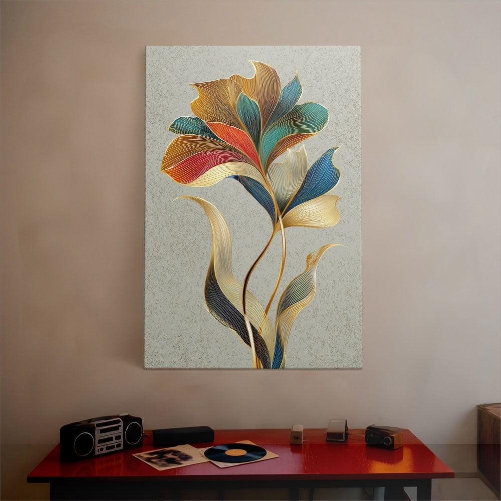 1pc Modern Artistic Floral Canvas Painting with Gold - Accented Leaves, framed Decor room hanging Wall Picture Decor for Home Gifts, living room, bathroom, bedroom, kitchen wall art decor canvas wall