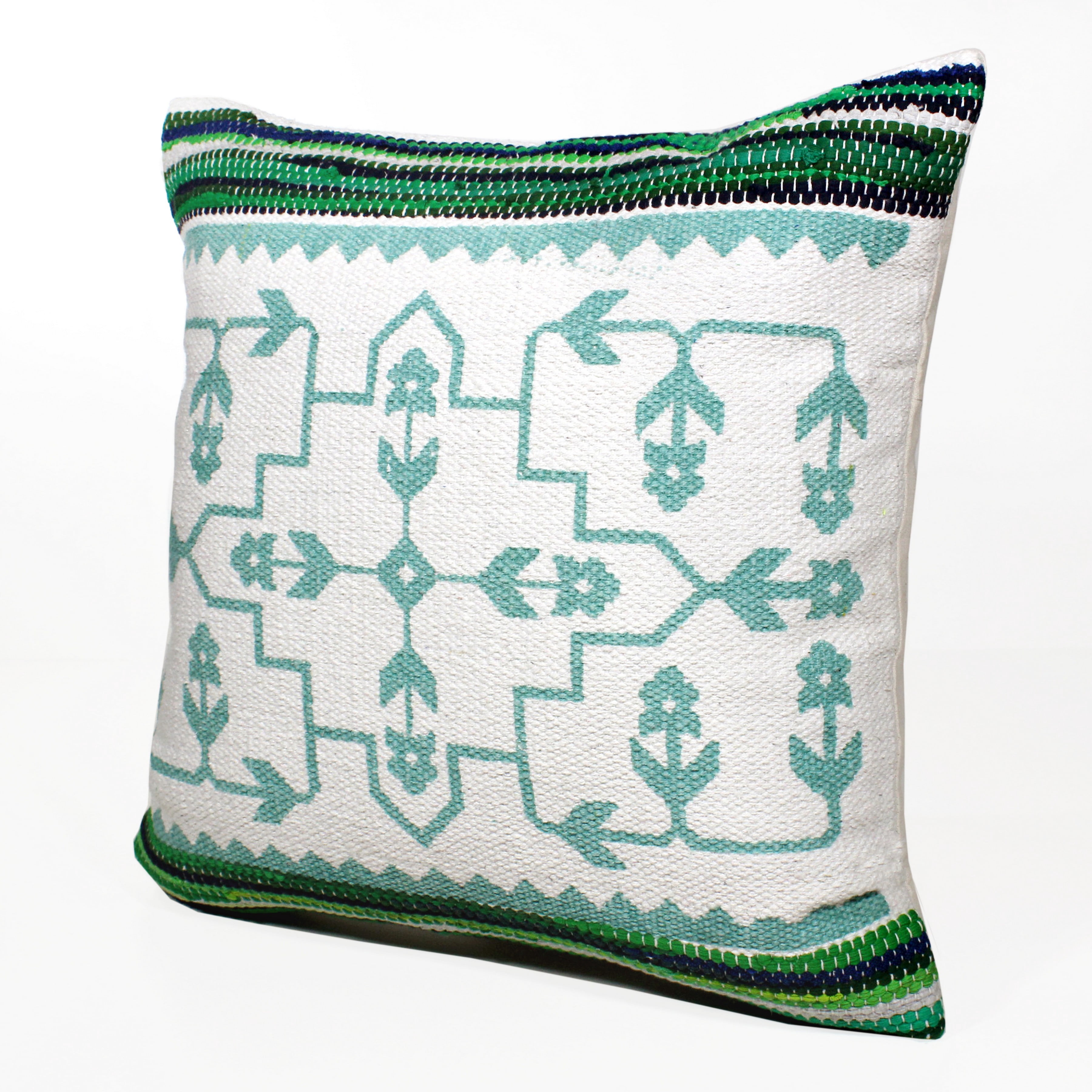 Ox Bay 20" x 20" Bohemian, Modern Green, White, Multi-color Geometric Cotton, Polyester Throw Pillow