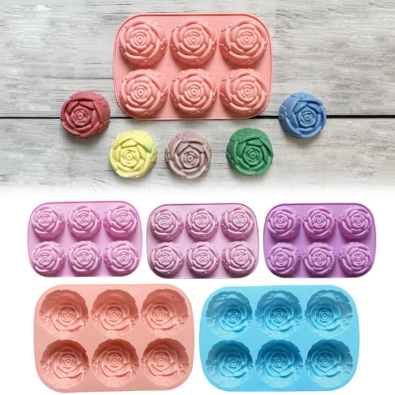 6-Cavity Rose Silicone Mold for Resin, Chocolate, Soap Making, Heat Resistant Easy Release Baking Mold, Blue, 24*17cm