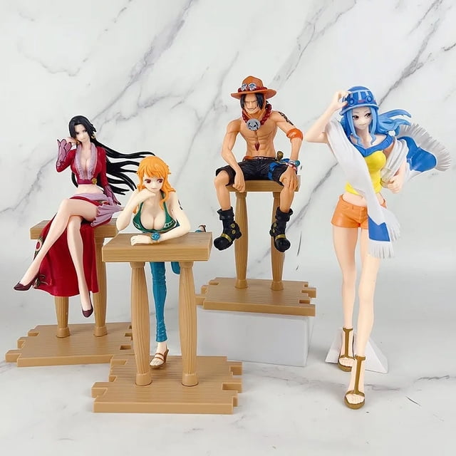 Anime One Piece Luffy Ace Nami Hancock figura posición de Bar postura sentada figura de acción modelo de PVC muñeca de colección juguete regalo para niños1527