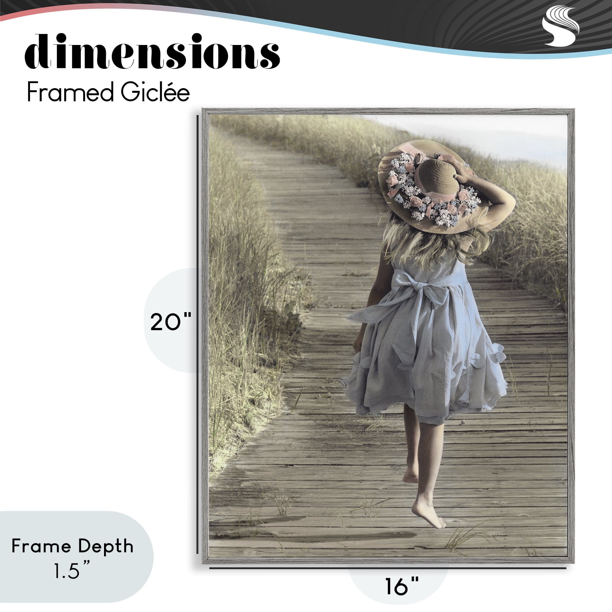 Stupell Industries Girl With Sun Hat Walking Gray Framed Giclee Art, design by Kendra Dew