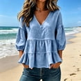 thumbnail image 3 of Guluxicc Women's Linen Blouses Loose Ruffled Bottom V Neck Short Bubble Sleeve Tops for Everyday Wear Spring Summer Casual Blouses, 3 of 5