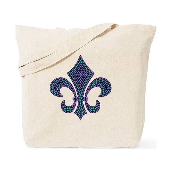 CafePress - Fleur De Lis Mosaic Purblue Tote Bag - Unisex Canvas Tote Bag, Beige, 1-Piece