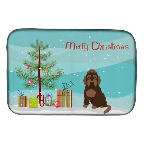 Brown Russian Tsvetnaya Bolonka Lap Dog Christmas Tree Dish Drying Mat