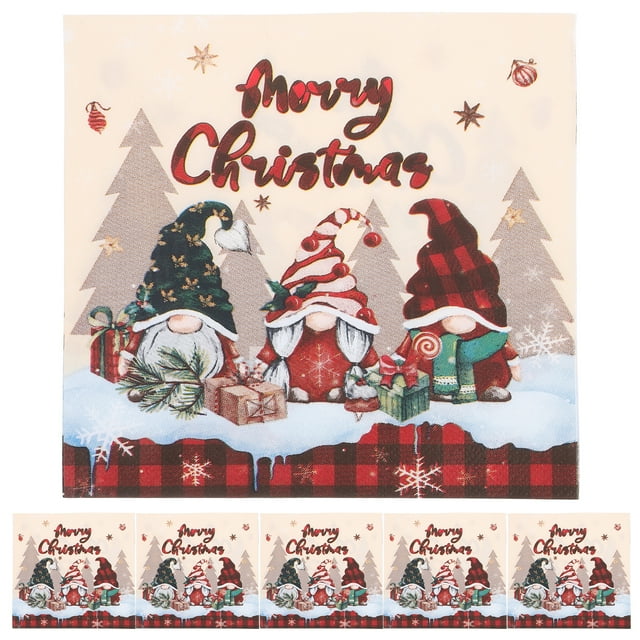 Servilletas de cena navideñas de 20 piezas, servilletas a cuadros de gnomo de Navidad, toallas de mano de papel desechables para Navidad, servilletas de cóctel