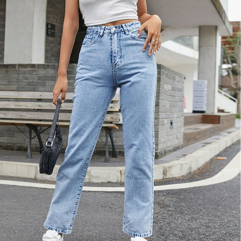 YWDJ Jeans for Women Trendy High Waist High Rise Denim Trendy Casual Long  Pant Straight Leg Loose Jeans Fashion High-Waist Trousers A Popular Choice  for Outings Work Going Out 56-Light Blue S 