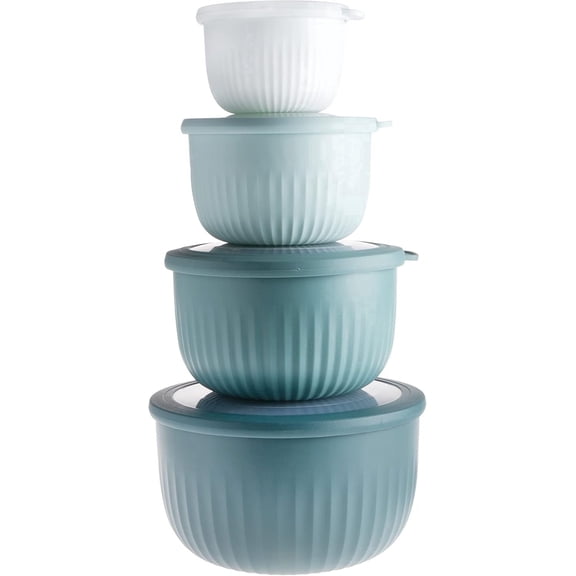 COOK WITH COLOR Meal Prep Containers, Wide Mixing Bowls Food Storage with Lids, Teal Ombre Deep, 8 Pc Set