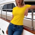 thumbnail image 5 of Nmnitkp Cropped Short Sleeve T-Shirts Women One Shoulder Asymmetrical Neck Short Sleeve T-Shirt, Solid Color Casual Summer Tops for Daily & Party Wear Yellow,S, 5 of 6
